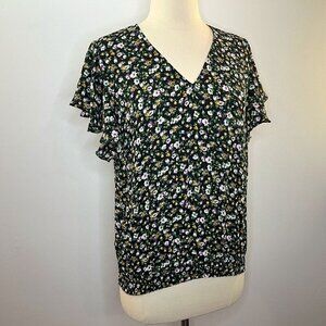 H by Halston Women's Ruffled Cap Sleeve Floral Blouse - Size XS - NWT